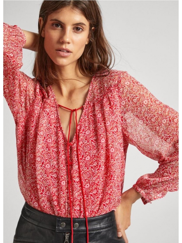 BLUSA CHIFÓN CON FLORES...